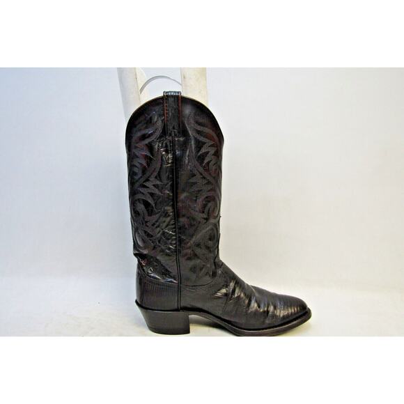 Dan Post Mens Size 8.5 D Burgundy Leather Lizard Cowboy Western Boots